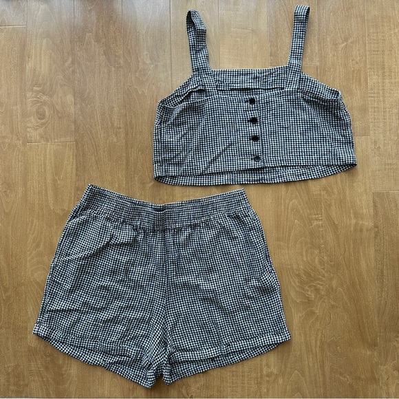 United By Blue Linen Pull-On Short and Cropped Tank Set, Black/White Gingham, L - Picture 5 of 16